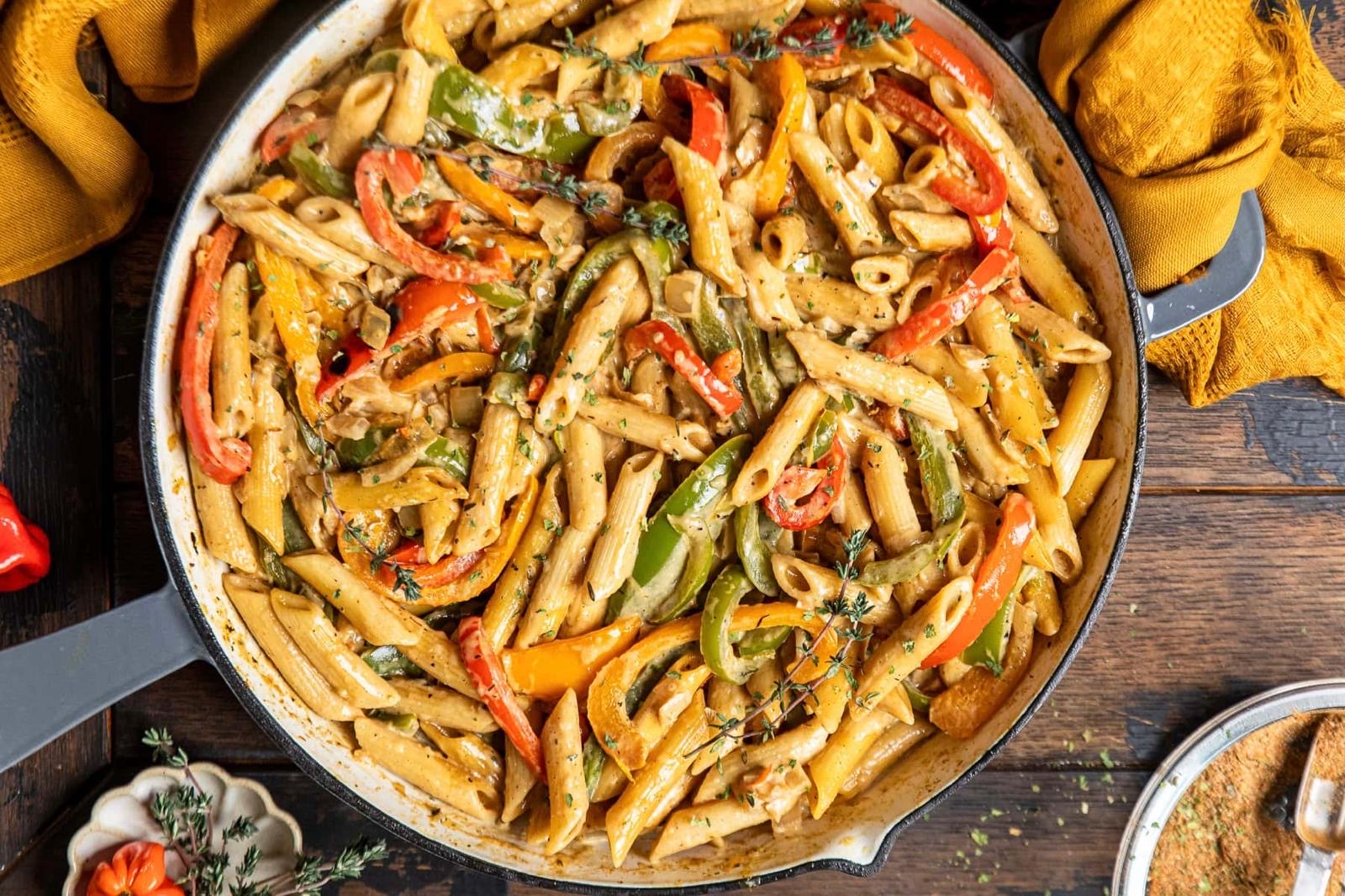 Jamaican rasta pasta with peppers